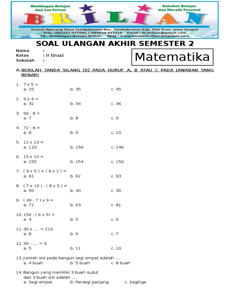 7 Rahasia Sukses Nilai Maksimal dengan Latihan Soal Kelas 2 Semester 1 yang Wajib Dicoba