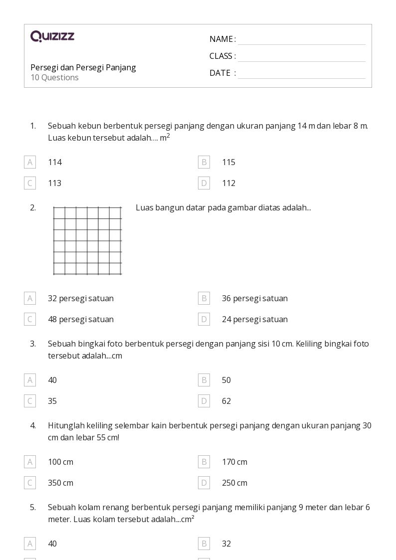 50 lembar kerja Keliling Persegi Panjang untuk Kelas 3 di Quizizz 50 lembar kerja Keliling Persegi Panjang untuk Kelas 3 di Quizizz