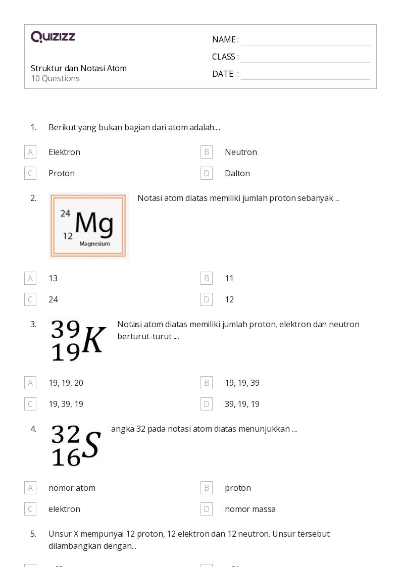 50 lembar kerja struktur elektron atom untuk Kelas 9 di Quizizz 50 lembar kerja struktur elektron atom untuk Kelas 9 di Quizizz