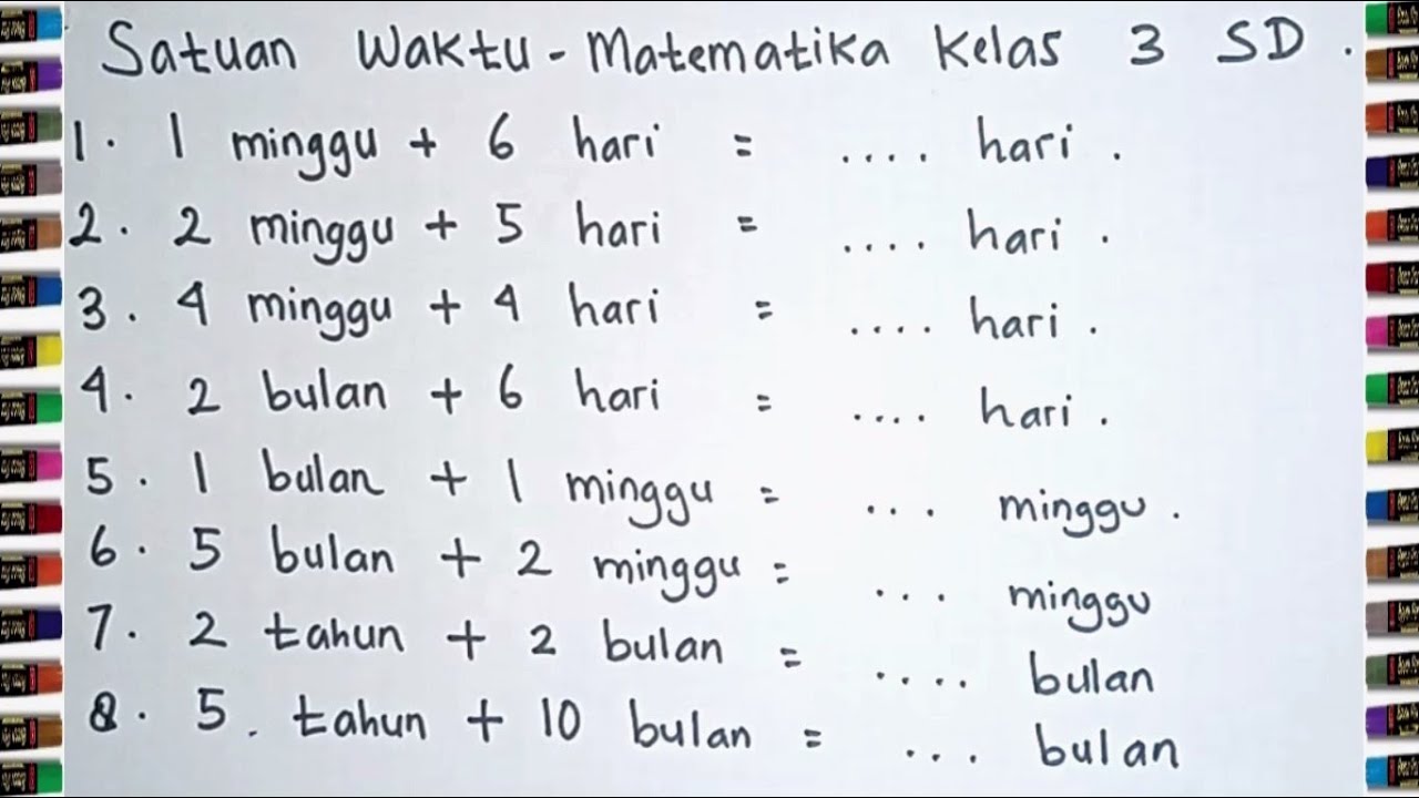 Belajar Matematika Kelas 3 Sd Menghitung Satuan Waktu Hari Minggu