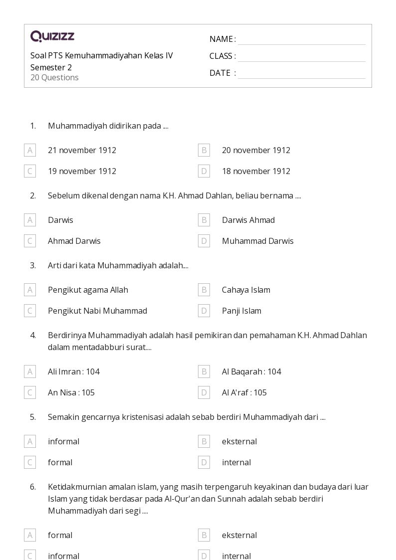 Akhirnya Terungkap 7 Contoh Soal Kemuhammadiyahan Kelas 3 Semester 1 yang Sering Muncul