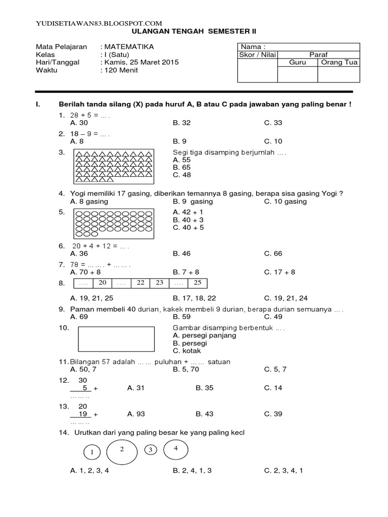 3 Cara Cerdas Memahami Soal Ulangan Matematika Kelas 1 Semester 2 yang Jarang Diketahui Guru