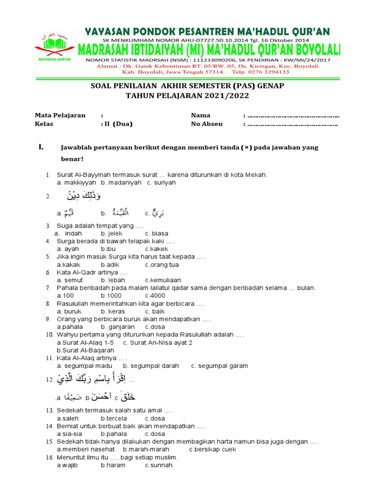 5 Trik Jitu Membuat Soal Alquran Hadits Kelas 1 Semester 1 yang Wajib Diketahui Guru