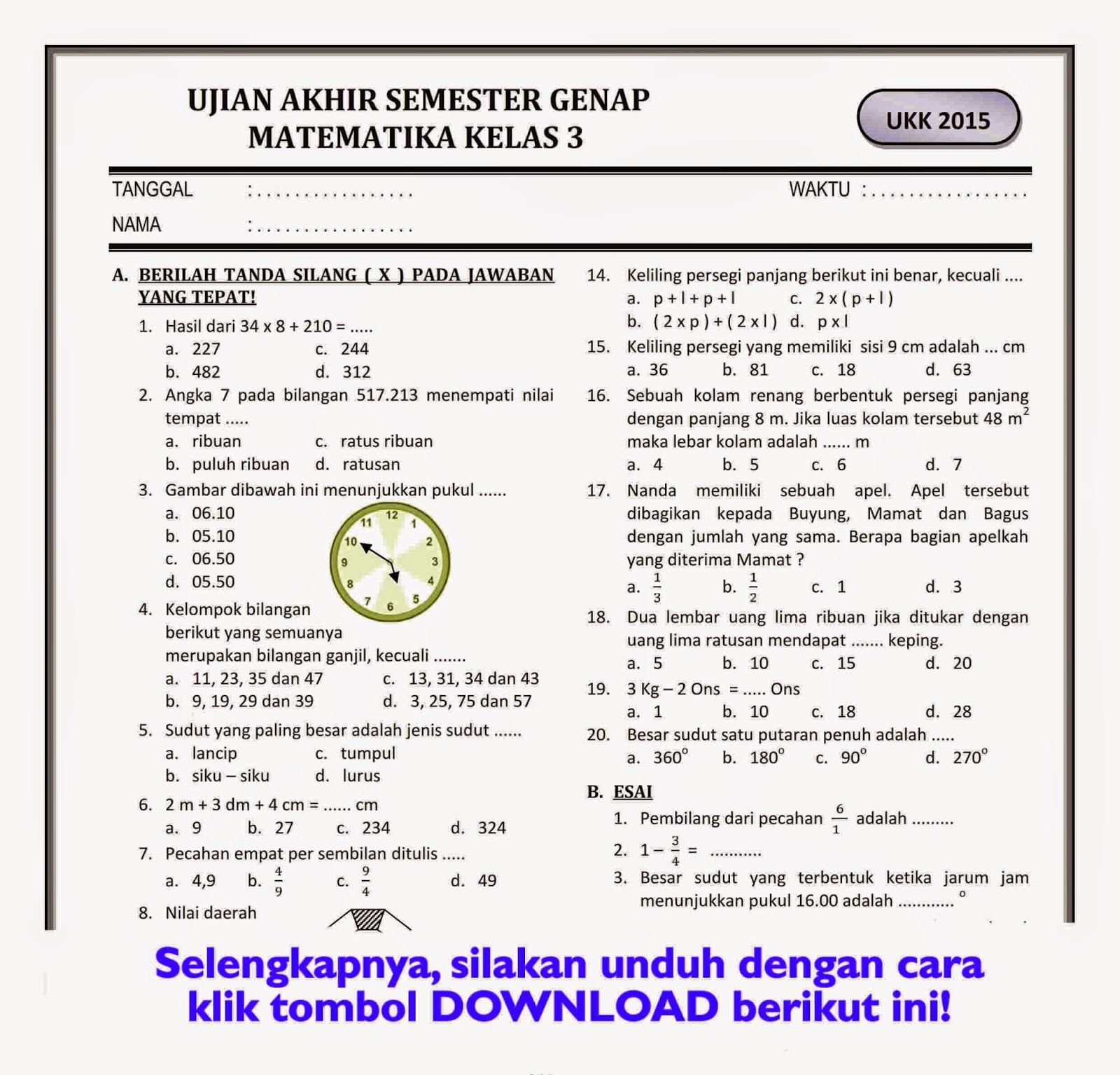 Download Soal UKK Matematika Kelas 3 Semester Genap Rief Awa Blog Download Soal UKK Matematika Kelas 3 Semester Genap Rief Awa Blog