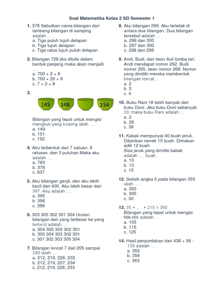 5 Contoh Soal Ulangan Matematika Kelas 2 Semester 1 yang Sering Muncul di Ujian, Wajib Tahu Sebelum Terlambat