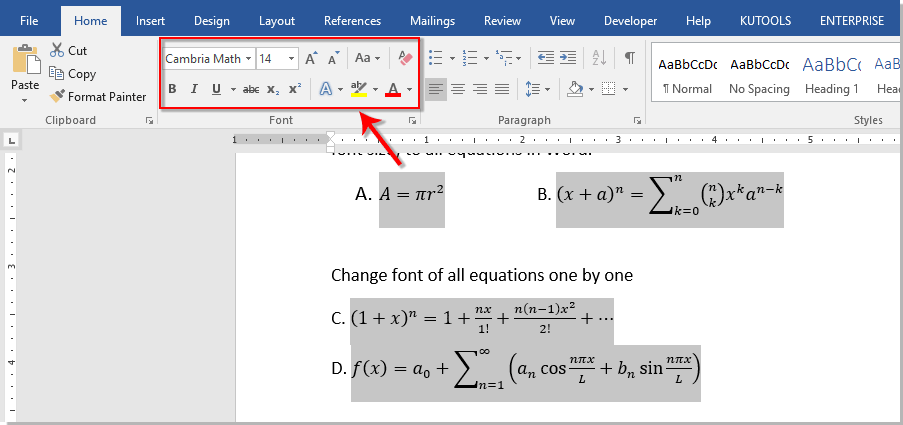 How to change font style of all equations in Word How to change font style of all equations in Word