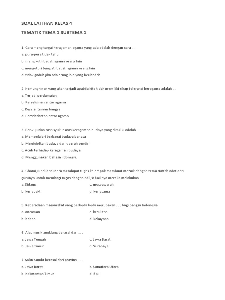 Kelas 4 Tema 1 Subtema 1 PDF Kelas 4 Tema 1 Subtema 1 PDF