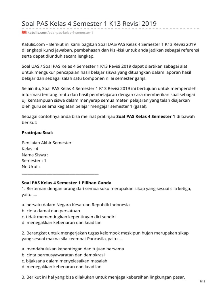 Rahasia Kumpulan Soal Kelas 4 Semester 1 K13: 40 Soal PTS IPAS dan Kunci Jawaban STS ASTS