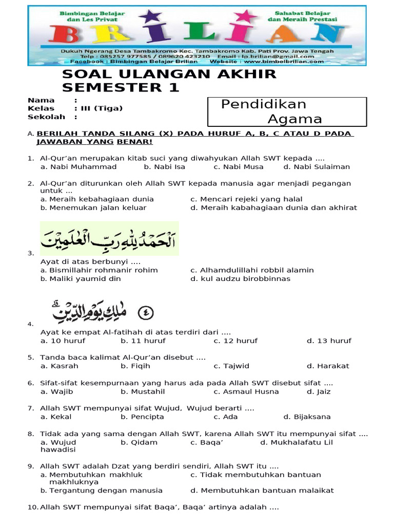 Soal UAS Pendidikan Agama Islam PDF Seni Disiplin Bahasa Agama Soal UAS Pendidikan Agama Islam PDF Seni Disiplin Bahasa Agama