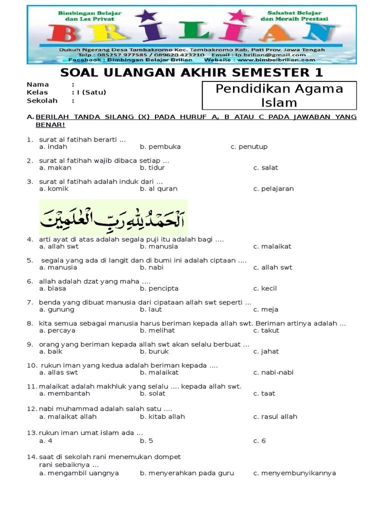 Ternyata Ini Dia Download Soal Ulangan Harian Kelas 3 Semester 1 Agama Paling Lengkap untuk Ujian 2026