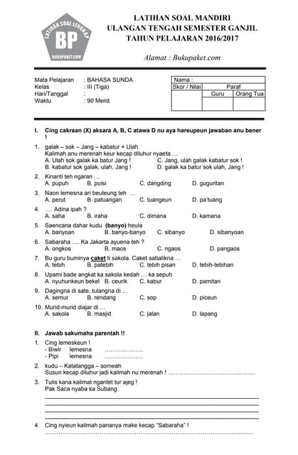 download soal ulangan bahasa sunda kelas 3 sd semester 1