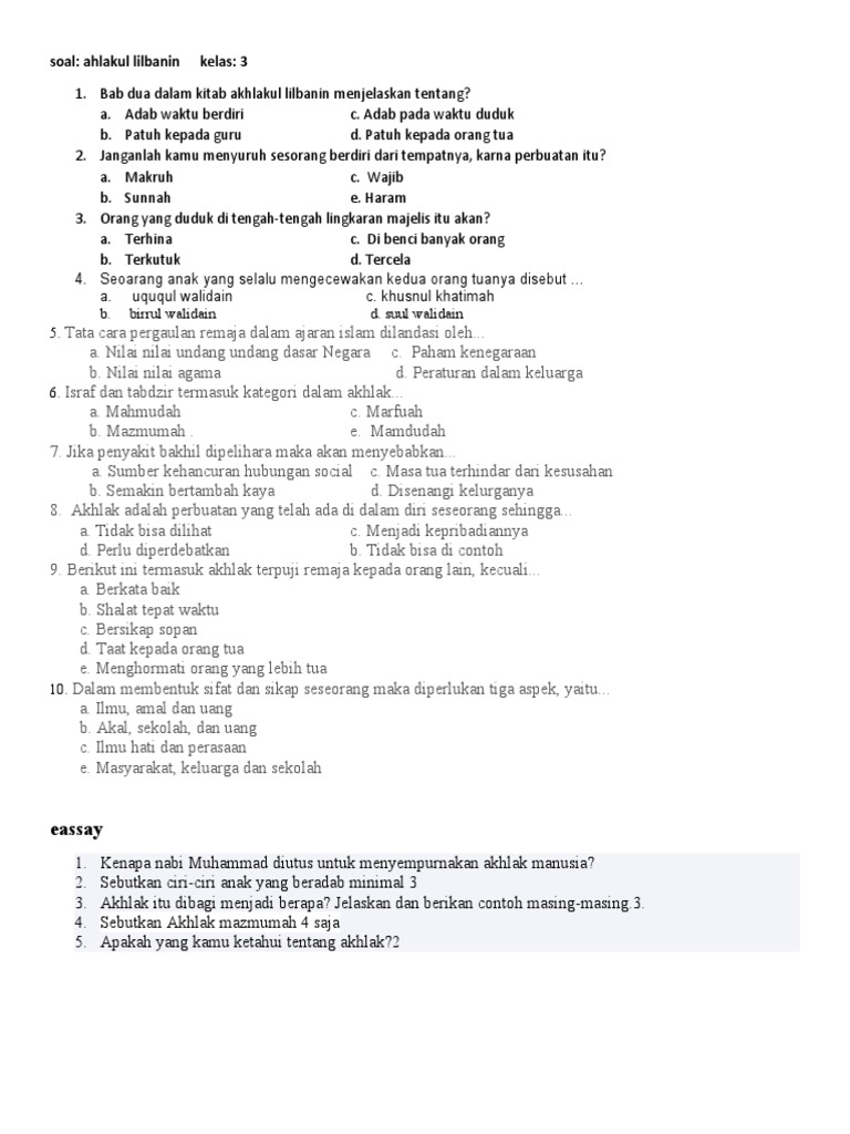 download soal ulangan harian akidah akhlak kelas 3 k13
