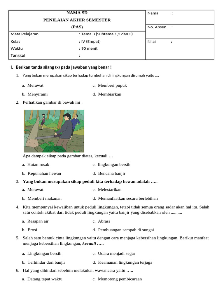 PAS Kelas IV Cinta Lingkungan dan Hewan PDF PAS Kelas IV Cinta Lingkungan dan Hewan PDF
