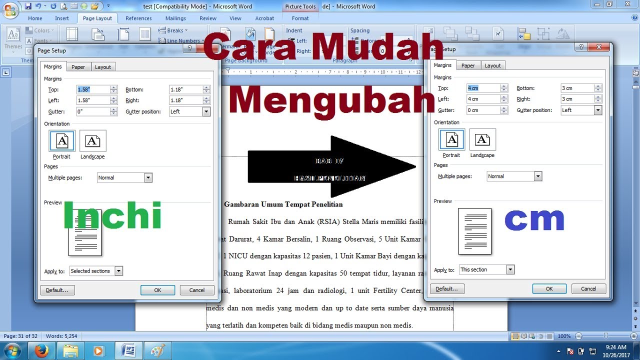 mengubah inchi menjadi cm word 2010