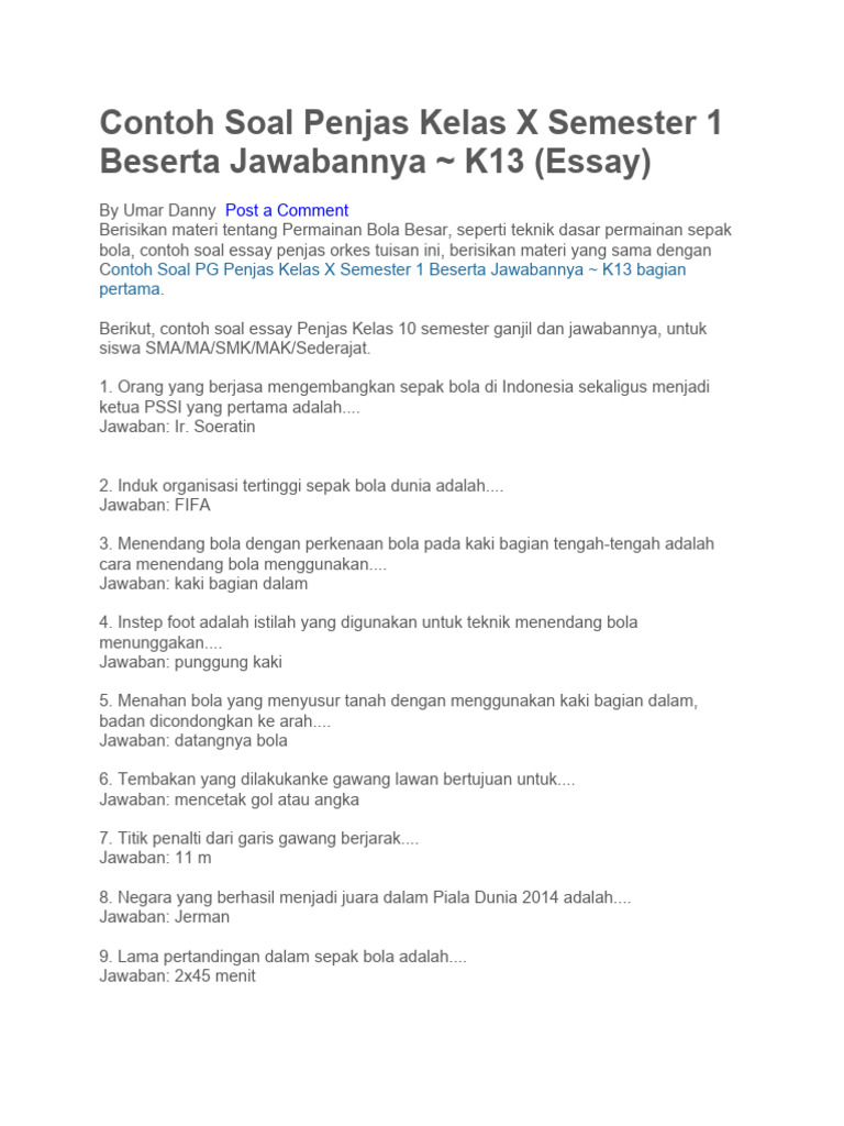 7 Contoh Soal Penjaskes SMA Kelas X Semester 1 yang Terbukti Tingkatkan Nilai Sekarang