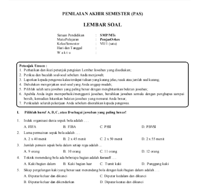 7 Contoh Soal Penjaskes SMP Kelas 7 Semester 1 Kurikulum 2013 Wajib Tahu Sebelum Ujian