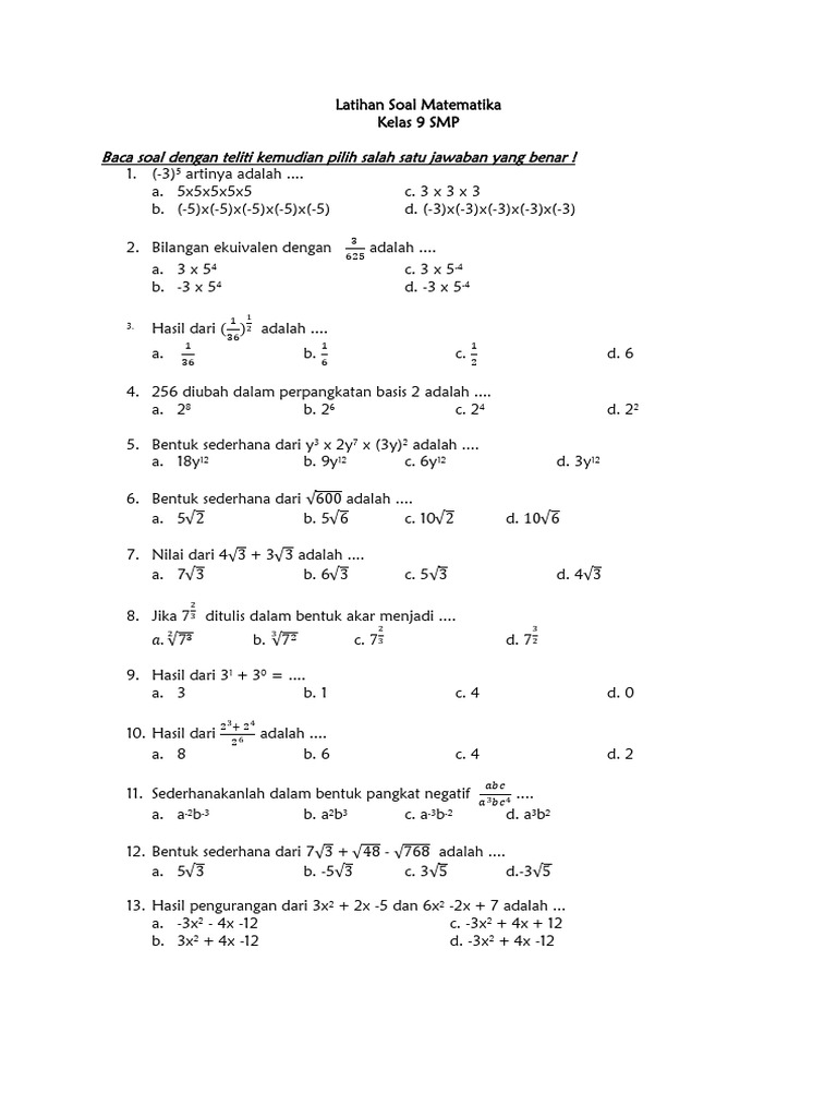Rahasia Sukses Lulus Pretest Soal Matematika Kelas 9 Semester 1 yang Wajib Kamu Tahu Rahasia Sukses Lulus Pretest Soal Matematika Kelas 9 Semester 1 yang Wajib Kamu Tahu