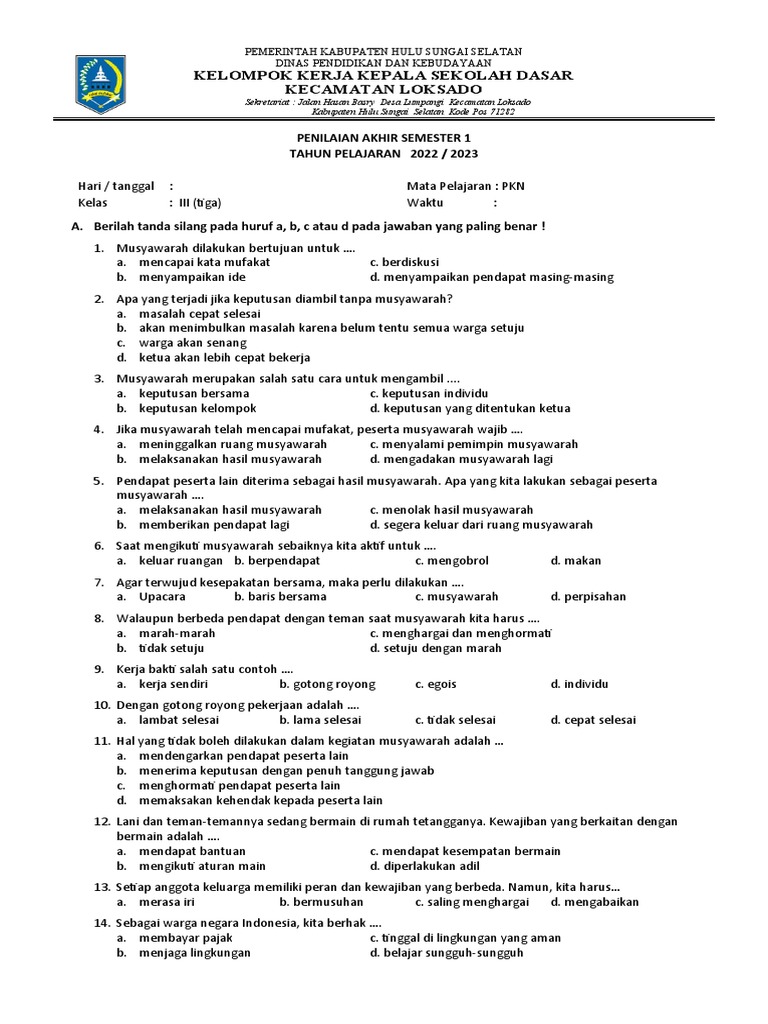 Wajib Tahu Bocoran Soal UAS PKN SD Kelas 3 Semester 1 Agar Nilai Siswa Maksimal Wajib Tahu Bocoran Soal UAS PKN SD Kelas 3 Semester 1 Agar Nilai Siswa Maksimal