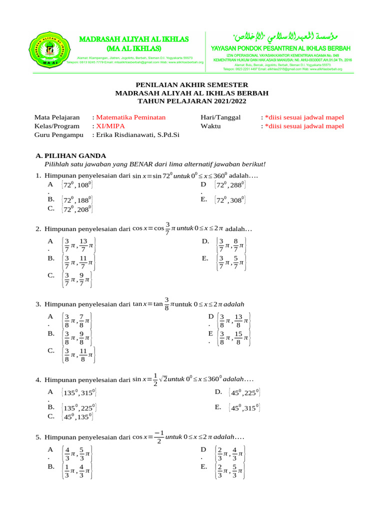 Wajib Tahu! Ini Rangkuman dan Soal Matematika Peminatan Kelas 11 Semester 1 Terbaru Wajib Tahu! Ini Rangkuman dan Soal Matematika Peminatan Kelas 11 Semester 1 Terbaru